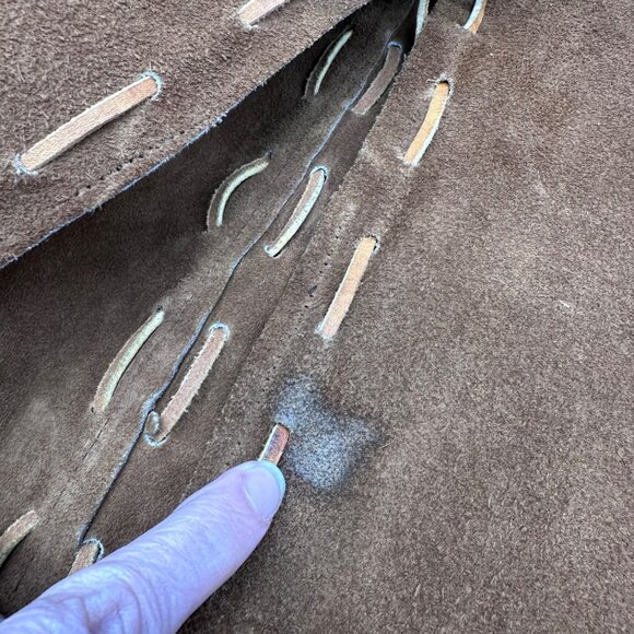 Vintage Suede Leather Poncho Western Brown Fringe Handmade Unisex Southwestern - Picture 6 of 10